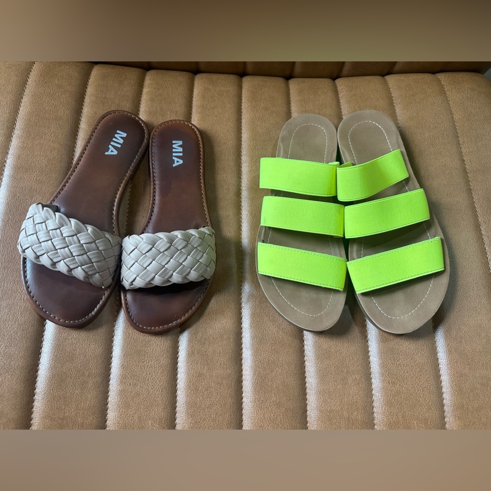2 Pairs of women's sandals/slides (MIA & Vintage Havana)